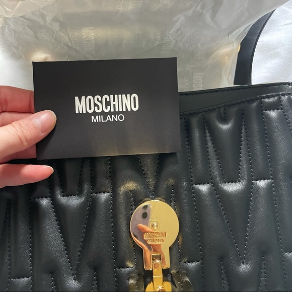 Authentic Moschino m logo monogram medium crossbody bag black and gold - Picture 8 of 16